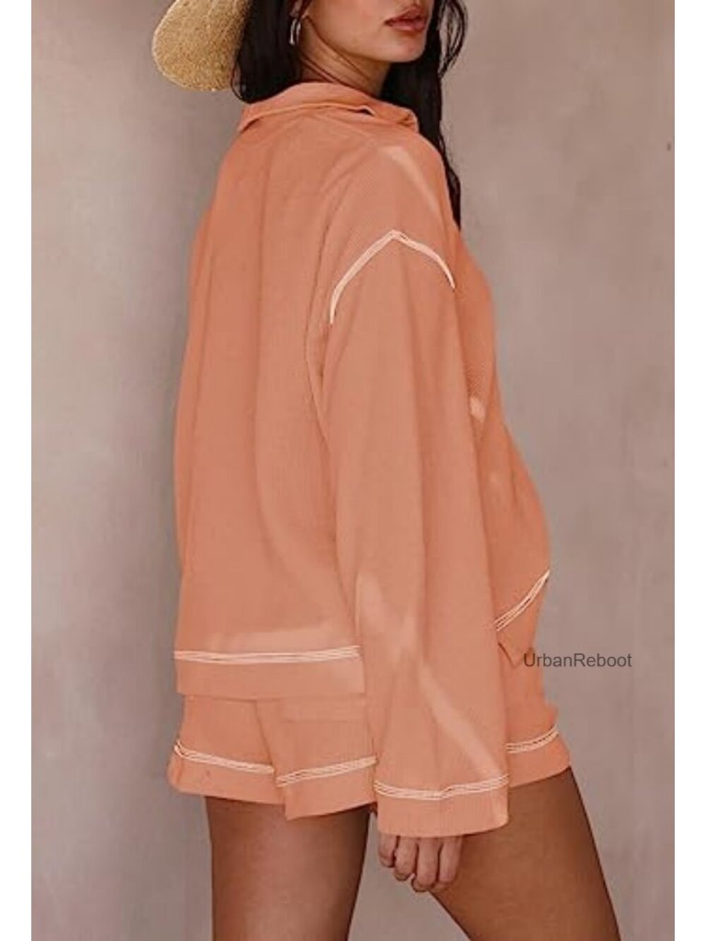 Waffle Knit Lounge Set 2 Piece Womens Casual Long Sleeve Top and Shorts Relax
